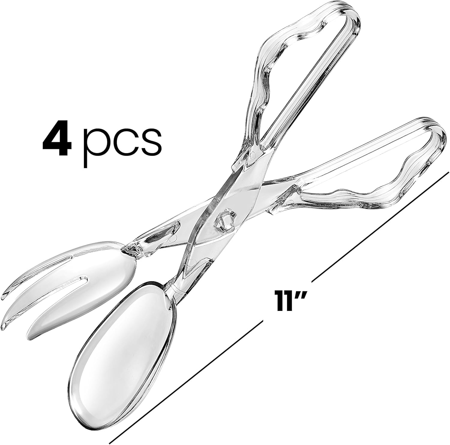 Pack of 1 11-Inch Clear Plastic Scissor Salad Tongs - Premium, Heavy-Duty, Reusable Serving Utensils for Catering, Cooking, Buffets, Party Supplies, and Weddings, Dishwasher Safe (1)